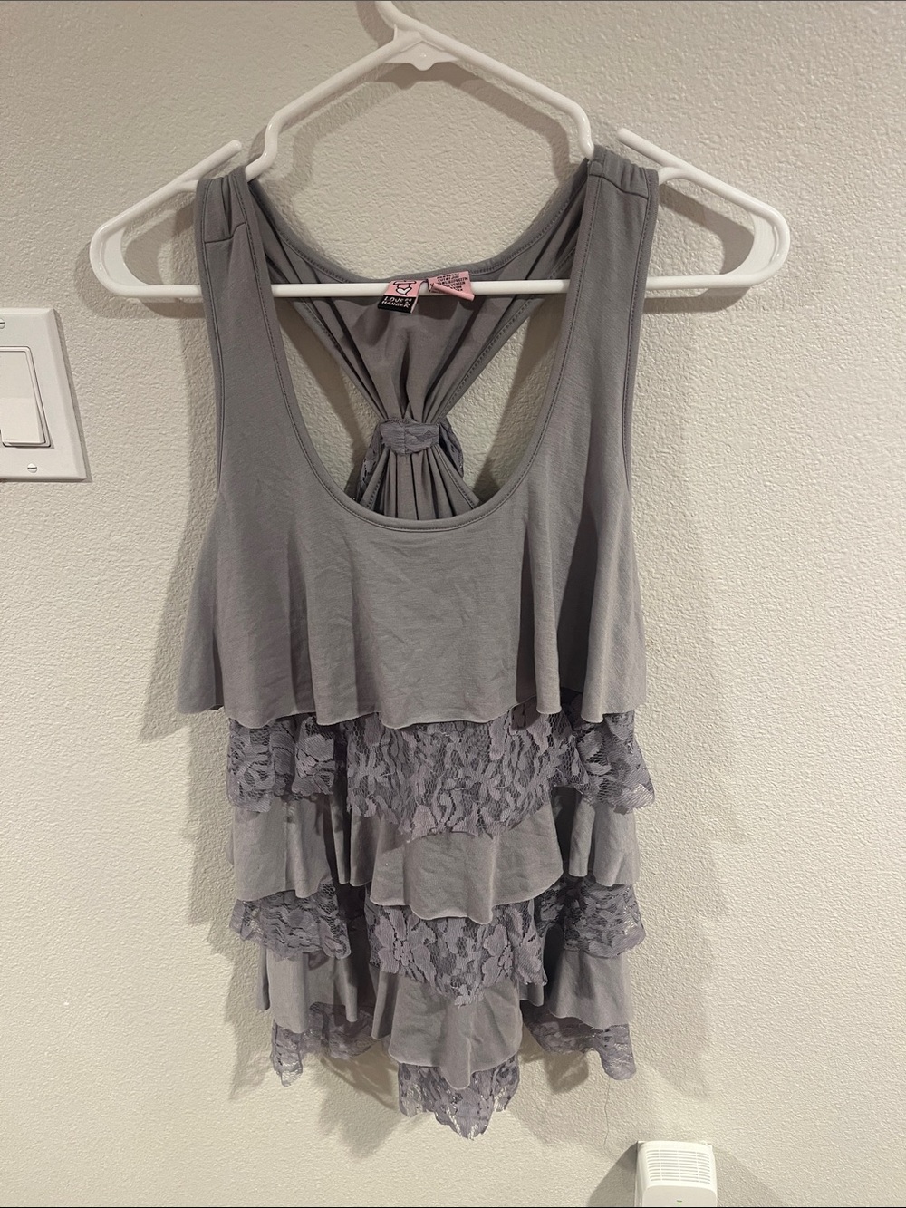 love on a hanger Gray Ruffle Lace Tank Top